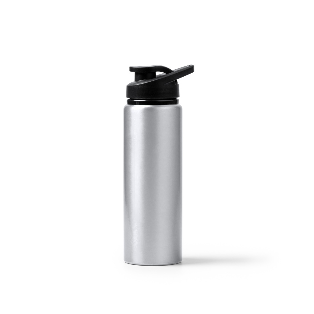Raiden - Butelka z recyklingowanego aluminium z metalicznym wykończeniem. Wyposażona w bezpieczną zakrętkę i praktyczny uchwyt do przenoszenia.